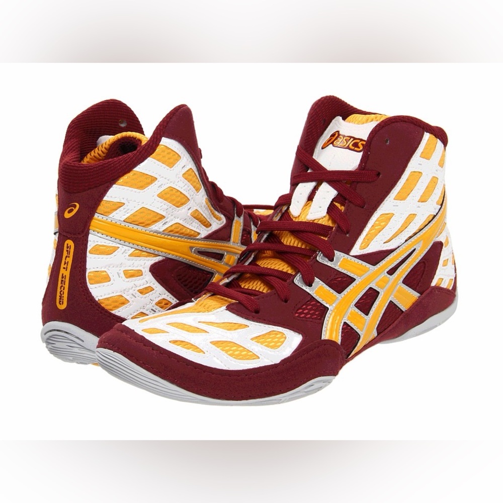 ASICS Split Second 9 Vintage Box Maroon Cardinal/Tang/White Wrestling Shoes Sz 8